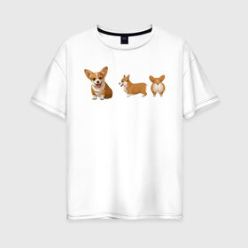 Женская футболка хлопок Oversize с принтом Корги в Тюмени, 100% хлопок | свободный крой, круглый ворот, спущенный рукав, длина до линии бедер
 | dogs | style | животные | корги | милые собаки | мимимишность | минимализм | модные | подарок | прикольные картинки | пушистая собака | собака | собаки | стиль | щенки