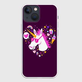 Чехол для iPhone 13 mini с принтом Единорог в Тюмени,  |  | animal | girl | stars | волшебство | голова | детская | детям | единорог | животное | животные | лошадка | лошадь | любовь | миф | очки | прикольная | радуга | ребенку | рога | сердечко | сердце | сказочный