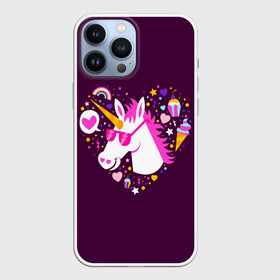 Чехол для iPhone 13 Pro Max с принтом Единорог в Тюмени,  |  | animal | girl | stars | волшебство | голова | детская | детям | единорог | животное | животные | лошадка | лошадь | любовь | миф | очки | прикольная | радуга | ребенку | рога | сердечко | сердце | сказочный