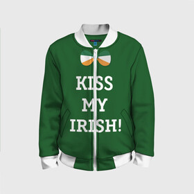 Детский бомбер 3D с принтом Kiss my Irish в Тюмени, 100% полиэстер | застегивается на молнию, по бокам два кармана без застежек, мягкие манжеты, по низу бомбера и на воротнике — эластичная резинка | Тематика изображения на принте: британия | день святого патрика | золото | ирландия