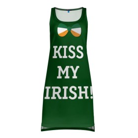 Платье-майка 3D с принтом Kiss my Irish в Тюмени, 100% полиэстер | полуприлегающий силуэт, широкие бретели, круглый вырез горловины, удлиненный подол сзади. | британия | день святого патрика | золото | ирландия