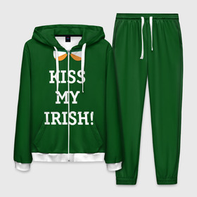 Мужской костюм 3D с принтом Kiss my Irish в Тюмени, 100% полиэстер | Манжеты и пояс оформлены тканевой резинкой, двухслойный капюшон со шнурком для регулировки, карманы спереди | британия | день святого патрика | золото | ирландия