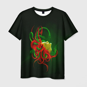 Мужская футболка 3D с принтом Медуза Горгона в Тюмени, 100% полиэфир | прямой крой, круглый вырез горловины, длина до линии бедер | art | green | monster | арт | боги | волосы | герой | горгона | девушка | злодей | змея | медуза | миф | мифическая | мифология | монстр | персонаж | прикольная | сказка | фантастика | фэнтези