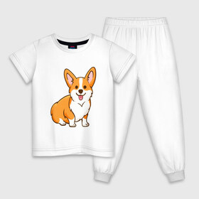 Детская пижама хлопок с принтом Корги в Тюмени, 100% хлопок |  брюки и футболка прямого кроя, без карманов, на брюках мягкая резинка на поясе и по низу штанин
 | dog. корги | dogs | весёлые собачки | милые собачки | прикольные собачки | собаки | собачки