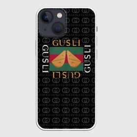 Чехол для iPhone 13 mini с принтом GUSLI в Тюмени,  |  | antibrand | gucci | gucci colors | gusli | антибренд | гусли | гучи | лого | логотип | мем | надпись | прикол | цвета гучи