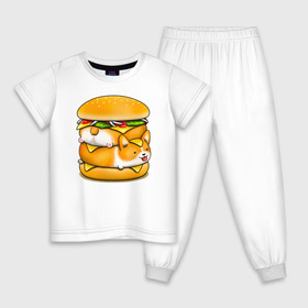 Детская пижама хлопок с принтом Корги в Тюмени, 100% хлопок |  брюки и футболка прямого кроя, без карманов, на брюках мягкая резинка на поясе и по низу штанин
 | Тематика изображения на принте: art | burger | chees | corgi | dog | арт | бургер | еда | корги | миска | собака | сыр | чизбургер