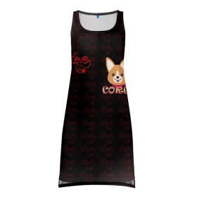 Платье-майка 3D с принтом Корги в Тюмени, 100% полиэстер | полуприлегающий силуэт, широкие бретели, круглый вырез горловины, удлиненный подол сзади. | 3d | corg | dog | день святого валеина | корги | кость | лапа | лого | логотип | надпись | собака | эмблема