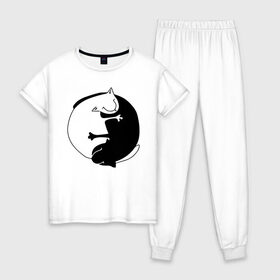 Женская пижама хлопок с принтом Инь-Янь Коты в Тюмени, 100% хлопок | брюки и футболка прямого кроя, без карманов, на брюках мягкая резинка на поясе и по низу штанин | инь янь | кот | котэ | котята | купить | футболка