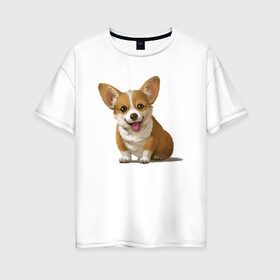 Женская футболка хлопок Oversize с принтом КОРГИ в Тюмени, 100% хлопок | свободный крой, круглый ворот, спущенный рукав, длина до линии бедер
 | animals | corgi | dogs | pets | puppies | queen | животные | корги | королева | песики | питомцы | собаки | щенки