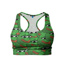 Женский спортивный топ 3D с принтом Pepe The Frog в Тюмени, 82% полиэстер, 18% спандекс Ткань безопасна для здоровья, позволяет коже дышать, не мнется и не растягивается |  | frog | meme | memes | pepe | pepe the frog | грустная жабка | лягушка | лягушонок пепе | мем | мемы