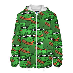 Мужская куртка 3D с принтом Pepe The Frog в Тюмени, ткань верха — 100% полиэстер, подклад — флис | прямой крой, подол и капюшон оформлены резинкой с фиксаторами, два кармана без застежек по бокам, один большой потайной карман на груди. Карман на груди застегивается на липучку | Тематика изображения на принте: frog | meme | memes | pepe | pepe the frog | грустная жабка | лягушка | лягушонок пепе | мем | мемы