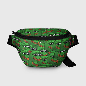 Поясная сумка 3D с принтом Pepe The Frog в Тюмени, 100% полиэстер | плотная ткань, ремень с регулируемой длиной, внутри несколько карманов для мелочей, основное отделение и карман с обратной стороны сумки застегиваются на молнию | frog | meme | memes | pepe | pepe the frog | грустная жабка | лягушка | лягушонок пепе | мем | мемы