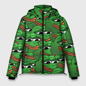 Мужская зимняя куртка 3D с принтом Pepe The Frog в Тюмени, верх — 100% полиэстер; подкладка — 100% полиэстер; утеплитель — 100% полиэстер | длина ниже бедра, свободный силуэт Оверсайз. Есть воротник-стойка, отстегивающийся капюшон и ветрозащитная планка. 

Боковые карманы с листочкой на кнопках и внутренний карман на молнии. | Тематика изображения на принте: frog | meme | memes | pepe | pepe the frog | грустная жабка | лягушка | лягушонок пепе | мем | мемы