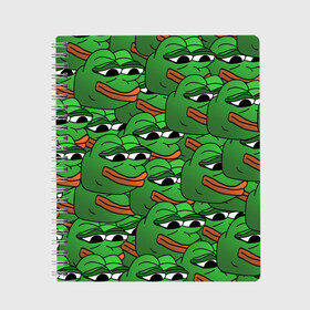 Тетрадь с принтом Pepe The Frog в Тюмени, 100% бумага | 48 листов, плотность листов — 60 г/м2, плотность картонной обложки — 250 г/м2. Листы скреплены сбоку удобной пружинной спиралью. Уголки страниц и обложки скругленные. Цвет линий — светло-серый
 | Тематика изображения на принте: frog | meme | memes | pepe | pepe the frog | грустная жабка | лягушка | лягушонок пепе | мем | мемы