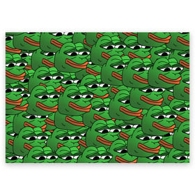 Поздравительная открытка с принтом Pepe The Frog в Тюмени, 100% бумага | плотность бумаги 280 г/м2, матовая, на обратной стороне линовка и место для марки
 | Тематика изображения на принте: frog | meme | memes | pepe | pepe the frog | грустная жабка | лягушка | лягушонок пепе | мем | мемы