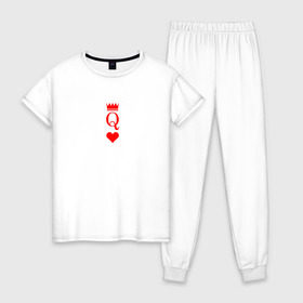 Женская пижама хлопок с принтом Королева (парная) в Тюмени, 100% хлопок | брюки и футболка прямого кроя, без карманов, на брюках мягкая резинка на поясе и по низу штанин | 8 марта | день святого валентина | для парня и девушки | карты | королева | парная футболка