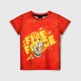 Детская футболка 3D с принтом пламенная бригада пожарных красный фон в Тюмени, 100% гипоаллергенный полиэфир | прямой крой, круглый вырез горловины, длина до линии бедер, чуть спущенное плечо, ткань немного тянется | anime | enenno shouboutai | fire force | аниме | пламенная бригада пожарных