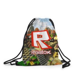 Рюкзак-мешок 3D с принтом ROBLOX в Тюмени, 100% полиэстер | плотность ткани — 200 г/м2, размер — 35 х 45 см; лямки — толстые шнурки, застежка на шнуровке, без карманов и подкладки | Тематика изображения на принте: game | gamer | logo | roblox | игры | логотип | роблокс