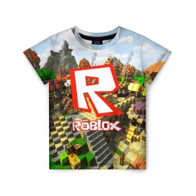 Детская футболка 3D с принтом ROBLOX в Тюмени, 100% гипоаллергенный полиэфир | прямой крой, круглый вырез горловины, длина до линии бедер, чуть спущенное плечо, ткань немного тянется | game | gamer | logo | roblox | игры | логотип | роблокс