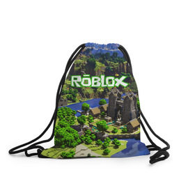 Рюкзак-мешок 3D с принтом ROBLOX в Тюмени, 100% полиэстер | плотность ткани — 200 г/м2, размер — 35 х 45 см; лямки — толстые шнурки, застежка на шнуровке, без карманов и подкладки | game | gamer | logo | roblox | игры | логотип | роблокс