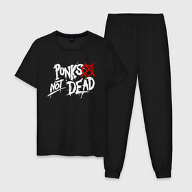 Мужская пижама хлопок с принтом Punks not dead в Тюмени, 100% хлопок | брюки и футболка прямого кроя, без карманов, на брюках мягкая резинка на поясе и по низу штанин
 | anarhy | dead | not | punk | punks not dead | анархия | панк не сдох | панки