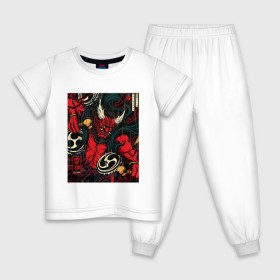 Детская пижама хлопок с принтом God of thunder в Тюмени, 100% хлопок |  брюки и футболка прямого кроя, без карманов, на брюках мягкая резинка на поясе и по низу штанин
 | Тематика изображения на принте: art | demon | god | japan | monster | shinto | арт | бог | демон | иллюстрация | монстр | япония | японский