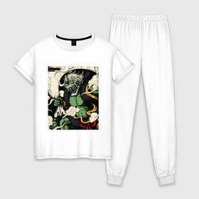 Женская пижама хлопок с принтом God of wind в Тюмени, 100% хлопок | брюки и футболка прямого кроя, без карманов, на брюках мягкая резинка на поясе и по низу штанин | art | demon | god | japan | monster | shinto | арт | бог | демон | иллюстрация | монстр | япония | японский