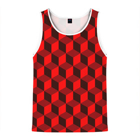 Мужская майка 3D с принтом Кубики в Тюмени, 100% полиэстер | круглая горловина, приталенный силуэт, длина до линии бедра. Пройма и горловина окантованы тонкой бейкой | Тематика изображения на принте: геометрия | квадратики | квадраты | красная майка | красная футболка | красные квадраты | красные кубики | красные трусы | красные шорты | красный р | красный топ | красный чехол