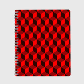 Тетрадь с принтом Кубики в Тюмени, 100% бумага | 48 листов, плотность листов — 60 г/м2, плотность картонной обложки — 250 г/м2. Листы скреплены сбоку удобной пружинной спиралью. Уголки страниц и обложки скругленные. Цвет линий — светло-серый
 | геометрия | квадратики | квадраты | красная майка | красная футболка | красные квадраты | красные кубики | красные трусы | красные шорты | красный р | красный топ | красный чехол