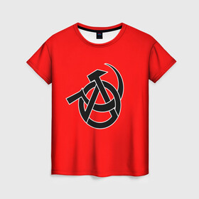 Женская футболка 3D с принтом Анархия в Тюмени, 100% полиэфир ( синтетическое хлопкоподобное полотно) | прямой крой, круглый вырез горловины, длина до линии бедер | art | rock | sons of anarchy | анархия | арт | группа | егор летов | логотип | музыка | панк | панк рок | прикольная | рок | свобода | хаос