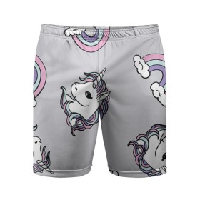 Мужские шорты спортивные с принтом Радужный единорог в Тюмени,  |  | unicorn | единорог | лошади | лошадь | пони | радуга