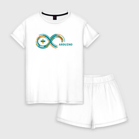 Женская пижама с шортиками хлопок с принтом Arduino в Тюмени, 100% хлопок | футболка прямого кроя, шорты свободные с широкой мягкой резинкой | arduino | board | code | ide | ардуино | код | коды | плата | платы | программирование