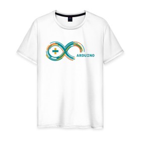 Мужская футболка хлопок с принтом Arduino в Тюмени, 100% хлопок | прямой крой, круглый вырез горловины, длина до линии бедер, слегка спущенное плечо. | arduino | board | code | ide | ардуино | код | коды | плата | платы | программирование