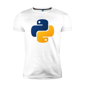 Мужская футболка премиум с принтом Python в Тюмени, 92% хлопок, 8% лайкра | приталенный силуэт, круглый вырез ворота, длина до линии бедра, короткий рукав | Тематика изображения на принте: code | codes | pyhton | код | коды | питон | программирование | язык программирования