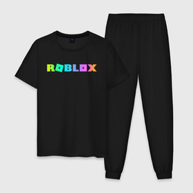 Мужская пижама хлопок с принтом ROBLOX в Тюмени, 100% хлопок | брюки и футболка прямого кроя, без карманов, на брюках мягкая резинка на поясе и по низу штанин
 | roblox | игра | компьютерная игра | логотип | онлайн | онлайн игра | роблакс | роблокс