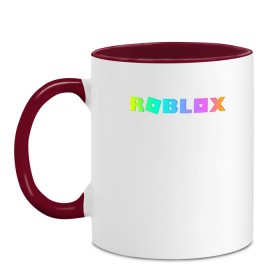Кружка двухцветная с принтом ROBLOX в Тюмени, керамика | объем — 330 мл, диаметр — 80 мм. Цветная ручка и кайма сверху, в некоторых цветах — вся внутренняя часть | roblox | игра | компьютерная игра | логотип | онлайн | онлайн игра | роблакс | роблокс