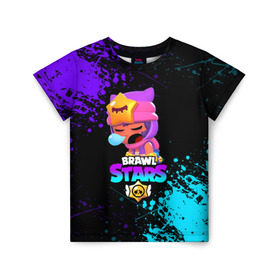 Детская футболка 3D с принтом BRAWL STARS SANDY в Тюмени, 100% гипоаллергенный полиэфир | прямой крой, круглый вырез горловины, длина до линии бедер, чуть спущенное плечо, ткань немного тянется | Тематика изображения на принте: 8 bit | 8 бит | bibi | brawl stars | crow | el brown | leon | leon shark | max | mr.p | sally leon | sandy | shark | stars | tara | virus | werewolf | акула | биби | вирус | ворон | леон | оборотень | пингвин