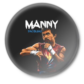 Значок с принтом Manny в Тюмени,  металл | круглая форма, металлическая застежка в виде булавки | manny pacquiao | pac man | pacquiao | бокс | мэнни пакьяо | пакьяо