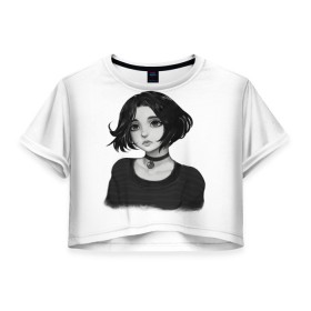 Женская футболка Crop-top 3D с принтом Девушка Думер в Тюмени, 100% полиэстер | круглая горловина, длина футболки до линии талии, рукава с отворотами | doomer | doomer girl | trad girl | девушка | девушка думер | думер | мем | мемы