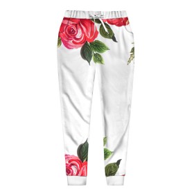 Женские брюки 3D с принтом Розы красные в Тюмени, полиэстер 100% | прямой крой, два кармана без застежек по бокам, с мягкой трикотажной резинкой на поясе и по низу штанин. В поясе для дополнительного комфорта — широкие завязки | 