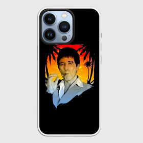 Чехол для iPhone 13 Pro с принтом Тони Монтана в Тюмени,  |  | criminal | gangster | mafia | tony montana | актер | аль пачино | банда | бандит | гангстер | кино | костюм | крестный отец | криминал | лицо со шрамом | мафия | пальмы | парню | прикольная | природа | тони монтана