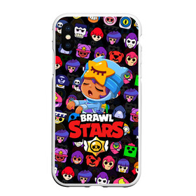 Чехол для iPhone XS Max матовый с принтом BRAWL STARS в Тюмени, Силикон | Область печати: задняя сторона чехла, без боковых панелей | 8 bit | 8 бит | bibi | brawl stars | crow | el brown | leon | leon shark | max | mr.p | sally leon | shark | stars | virus | werewolf | акула | биби | вирус | ворон | леон | оборотень | пингвин