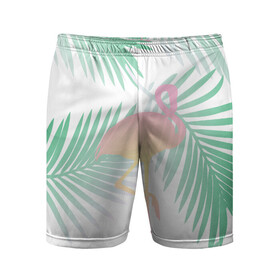 Мужские шорты спортивные с принтом Фламинго в джунглях в Тюмени,  |  | арт | джунгли | лес | леса | пальма | пальмы | папоротник | розовый фламинго | фламинго