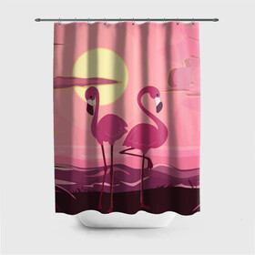 Штора 3D для ванной с принтом фламинго в Тюмени, 100% полиэстер | плотность материала — 100 г/м2. Стандартный размер — 146 см х 180 см. По верхнему краю — пластиковые люверсы для креплений. В комплекте 10 пластиковых колец | flamingo | pink | арт | животные | искусство | картина | пейзаж | природа | пруд | рисунок | розовый | фламинго