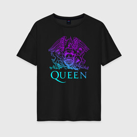 Женская футболка хлопок Oversize с принтом QUEEN в Тюмени, 100% хлопок | свободный крой, круглый ворот, спущенный рукав, длина до линии бедер
 | queen | rock | брайан мэи | группа queen | группа квин | джон дикон | квин | королева | король | роджер тейлор | рок | фредди меркьюри