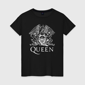 Женская футболка хлопок с принтом QUEEN | Фредди Меркьюри в Тюмени, 100% хлопок | прямой крой, круглый вырез горловины, длина до линии бедер, слегка спущенное плечо | queen | rock | брайан мэи | группа queen | группа квин | джон дикон | квин | королева | король | роджер тейлор | рок | фредди меркьюри