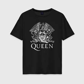 Женская футболка хлопок Oversize с принтом QUEEN в Тюмени, 100% хлопок | свободный крой, круглый ворот, спущенный рукав, длина до линии бедер
 | queen | rock | брайан мэи | группа queen | группа квин | джон дикон | квин | королева | король | роджер тейлор | рок | фредди меркьюри