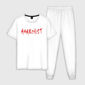 Мужская пижама хлопок с принтом Анархист в Тюмени, 100% хлопок | брюки и футболка прямого кроя, без карманов, на брюках мягкая резинка на поясе и по низу штанин
 | anarchism | anarchist | anarchy | music | punk | revolution | rock | system | анархизм | анархист | анархия | гражданская | летов | музыка | оборона | панк | революция | рок
