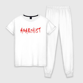 Женская пижама хлопок с принтом Анархист в Тюмени, 100% хлопок | брюки и футболка прямого кроя, без карманов, на брюках мягкая резинка на поясе и по низу штанин | anarchism | anarchist | anarchy | music | punk | revolution | rock | system | анархизм | анархист | анархия | гражданская | летов | музыка | оборона | панк | революция | рок