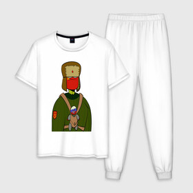 Мужская пижама хлопок с принтом СountryHumans - Россия в Тюмени, 100% хлопок | брюки и футболка прямого кроя, без карманов, на брюках мягкая резинка на поясе и по низу штанин
 | country humans | интернет приколы | мемы | прикольные картинки | россия | сountryhumans | ссср